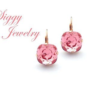 Swarovski Crystal Cushion Cut Rose Peach Earrings